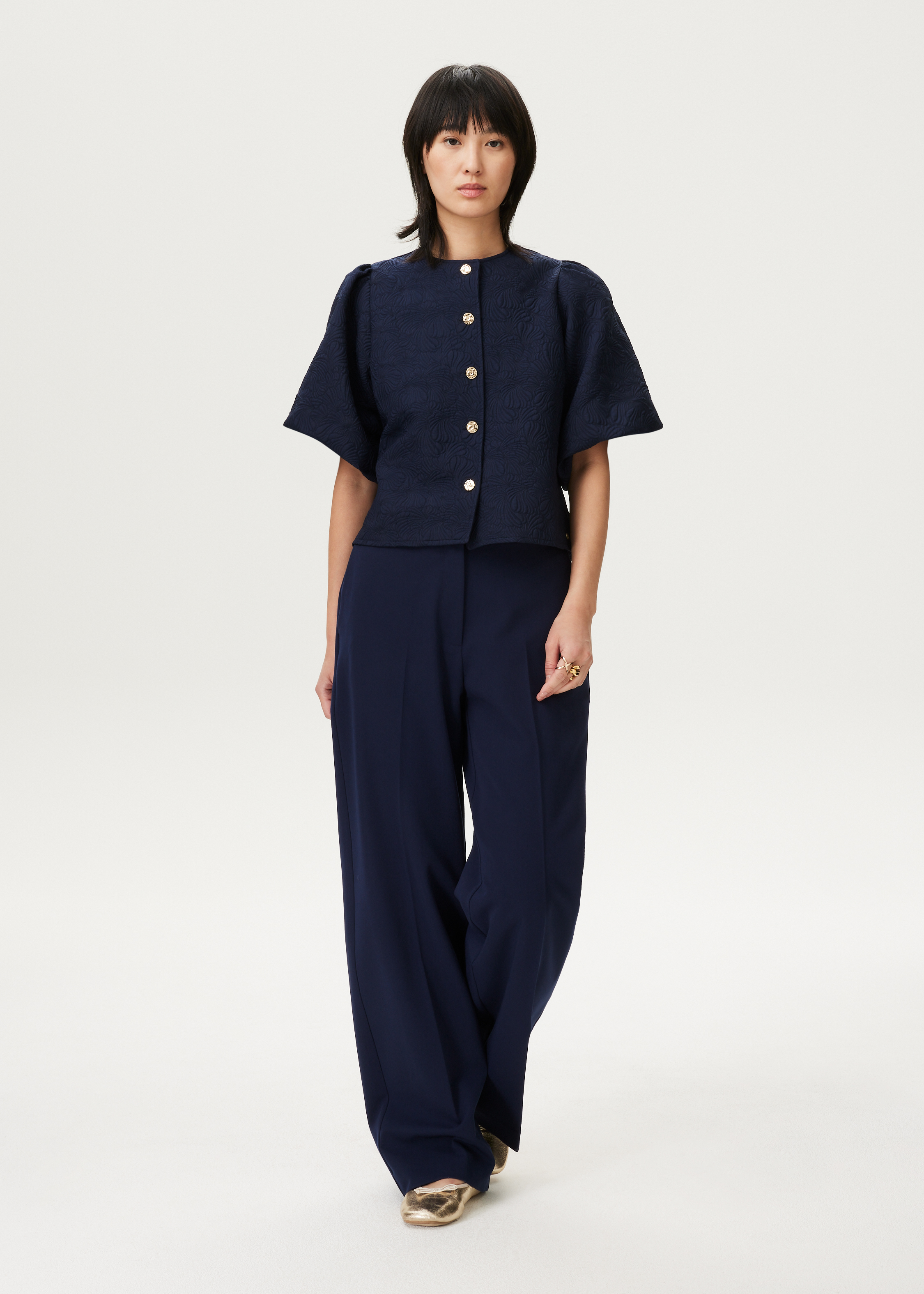 Jacquard blouse met pofmouwen