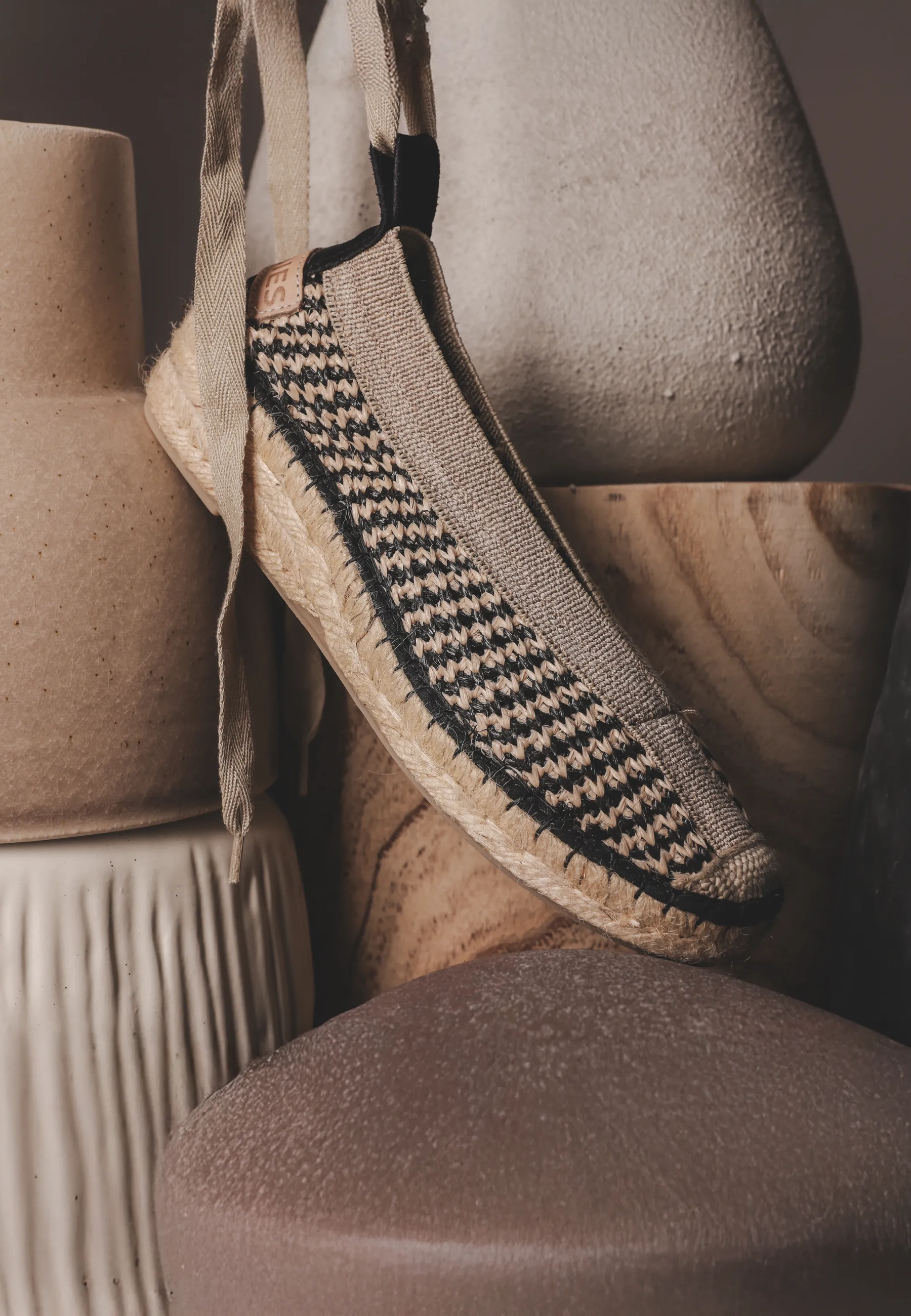 PALMA Kimono Espadrille woven Beige/Black