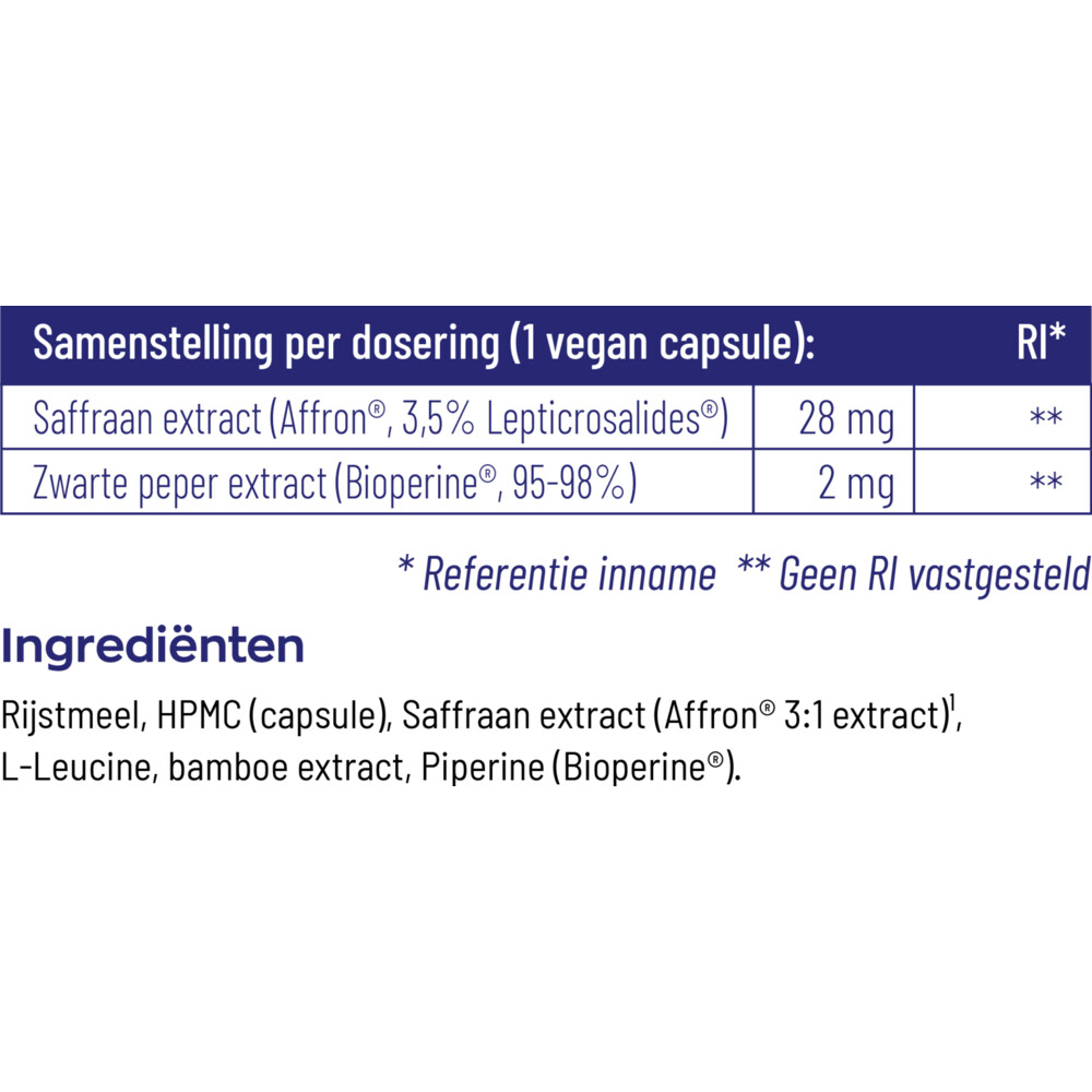Vitakruid Saffraan 28 MG & Bioperine 60 vegacapsules