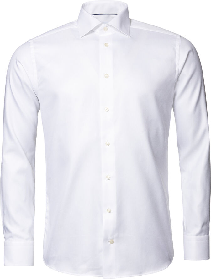 ETON Slim Fit White Textured Twill Shirt - French Cuff Hvid