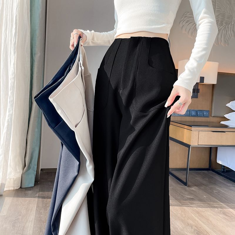 Happo - Hoge taille effen wijde broek (verschillende ontwerpen)