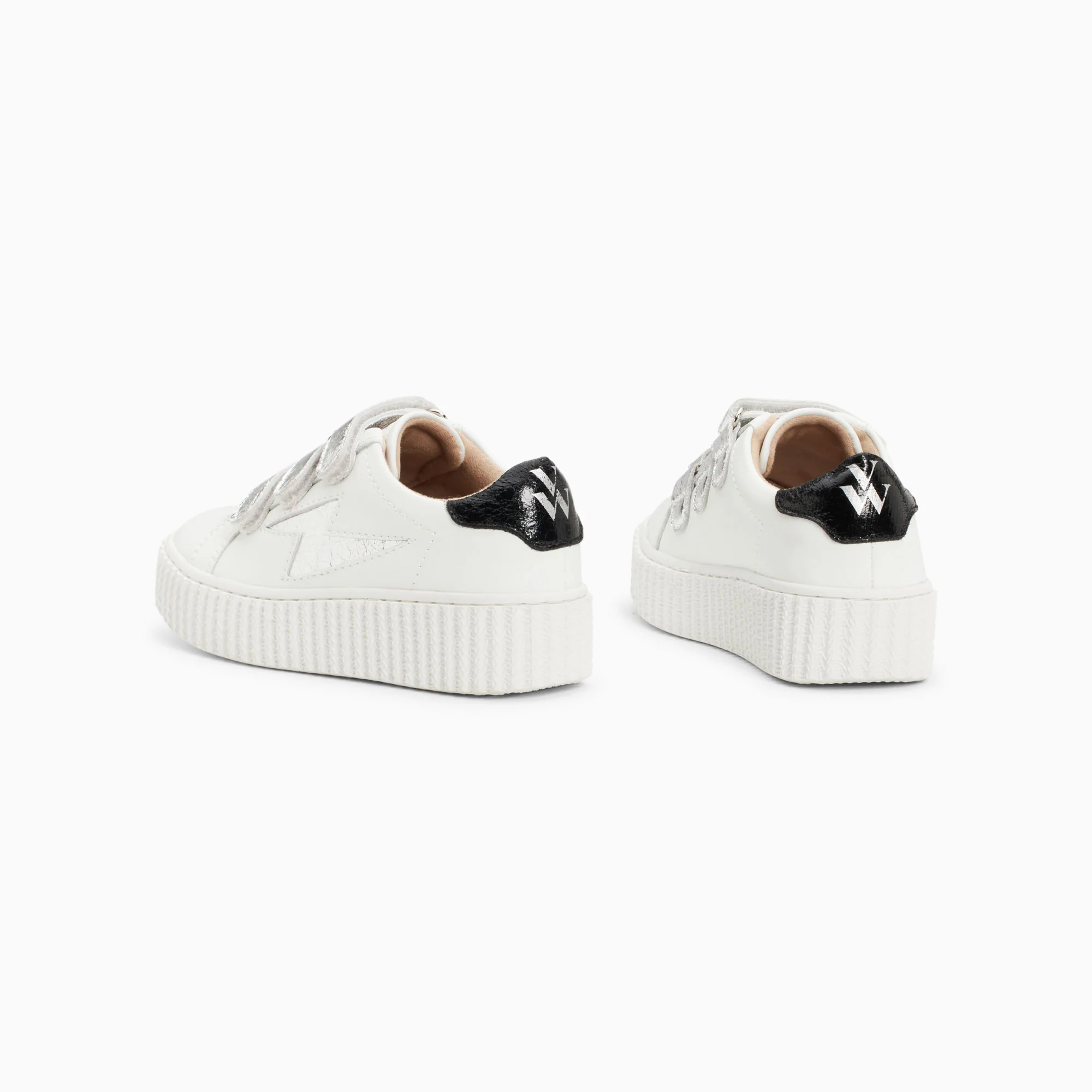 Sneakers-Baskets éclair Mini Marilou blanc et argent à scratchs