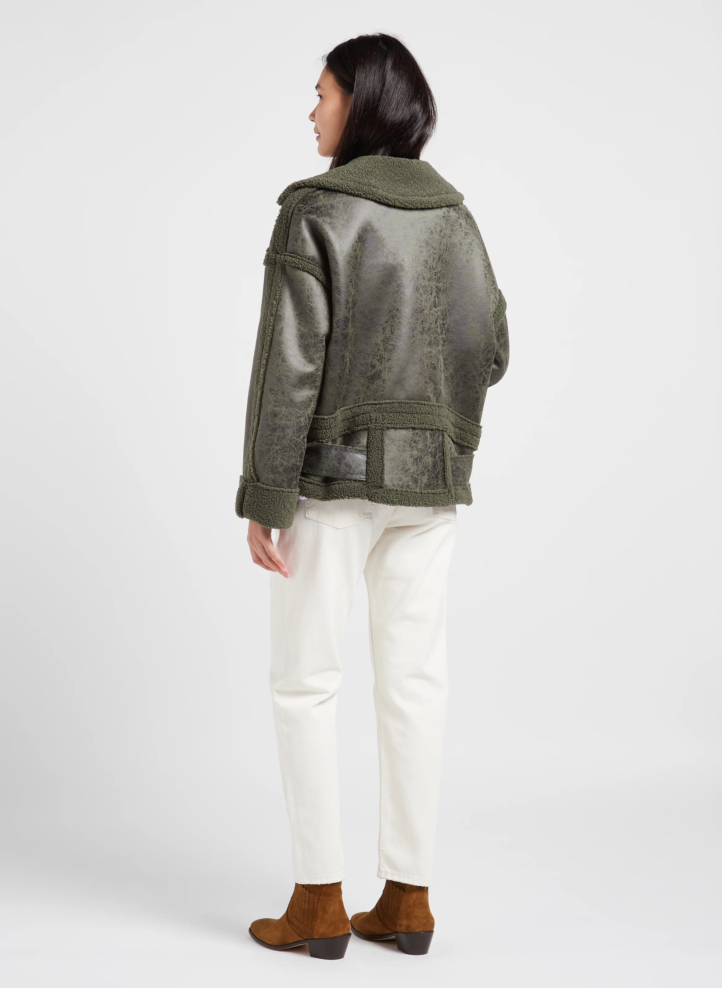 Blouson col classique fourré| Vert