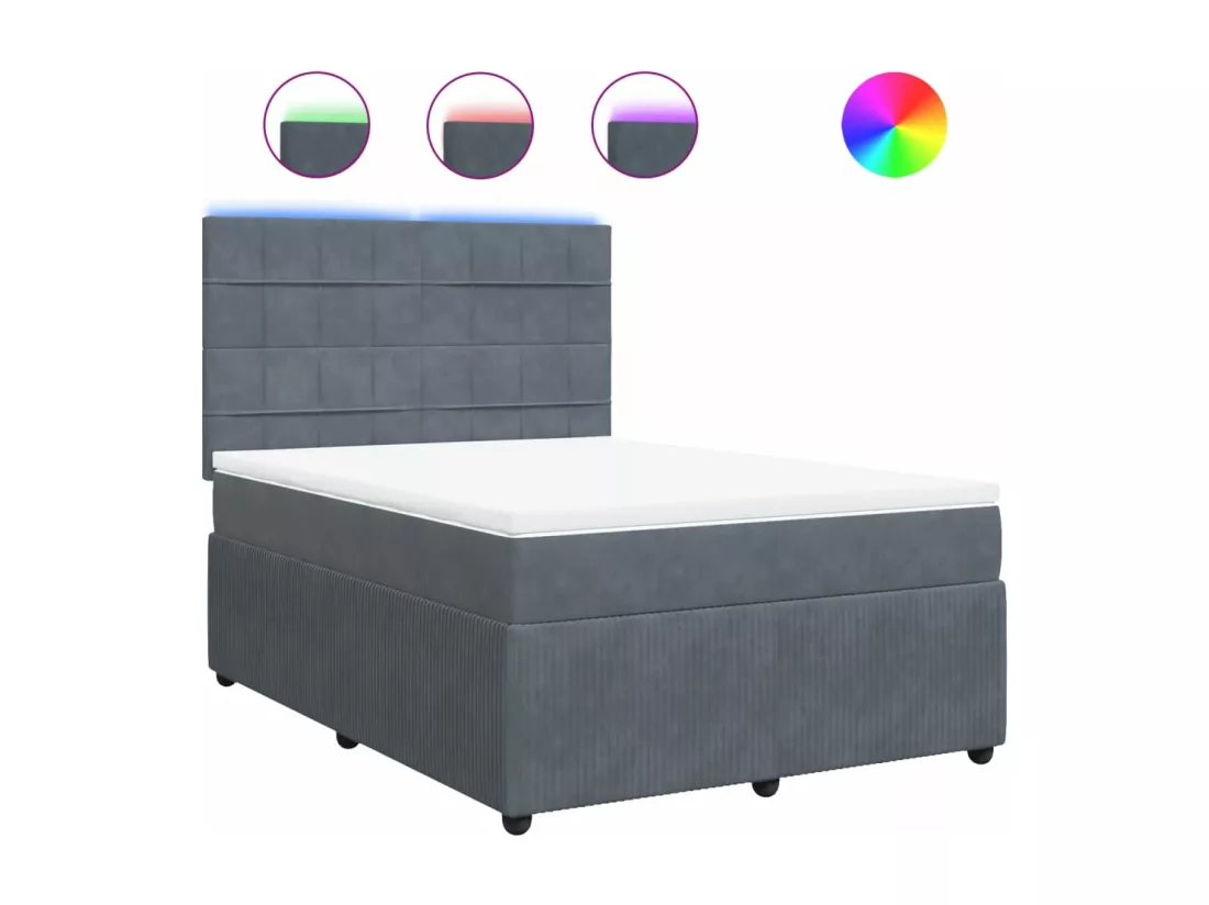 Sommier à lattes de lit et matelas Gris foncé 140x190cm Velours