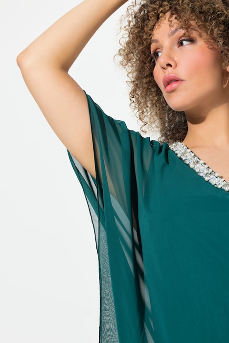 Chiffonbluse, doppellagig, V-Ausschnitt, Halbarm