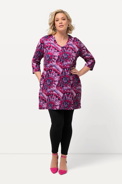 Longshirt, Batikmuster, Zipper, V-Ausschnitt, 3/4-Arm