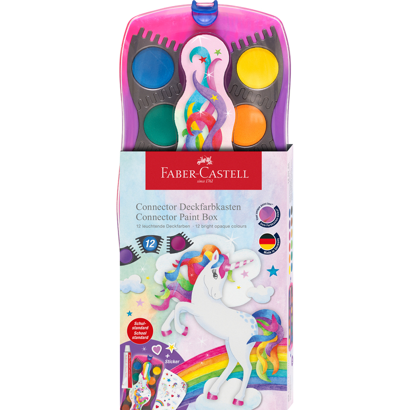 Faber-Castell Malkasten Deckfarbe Connector Einhorn, assortiert, 12 Stück