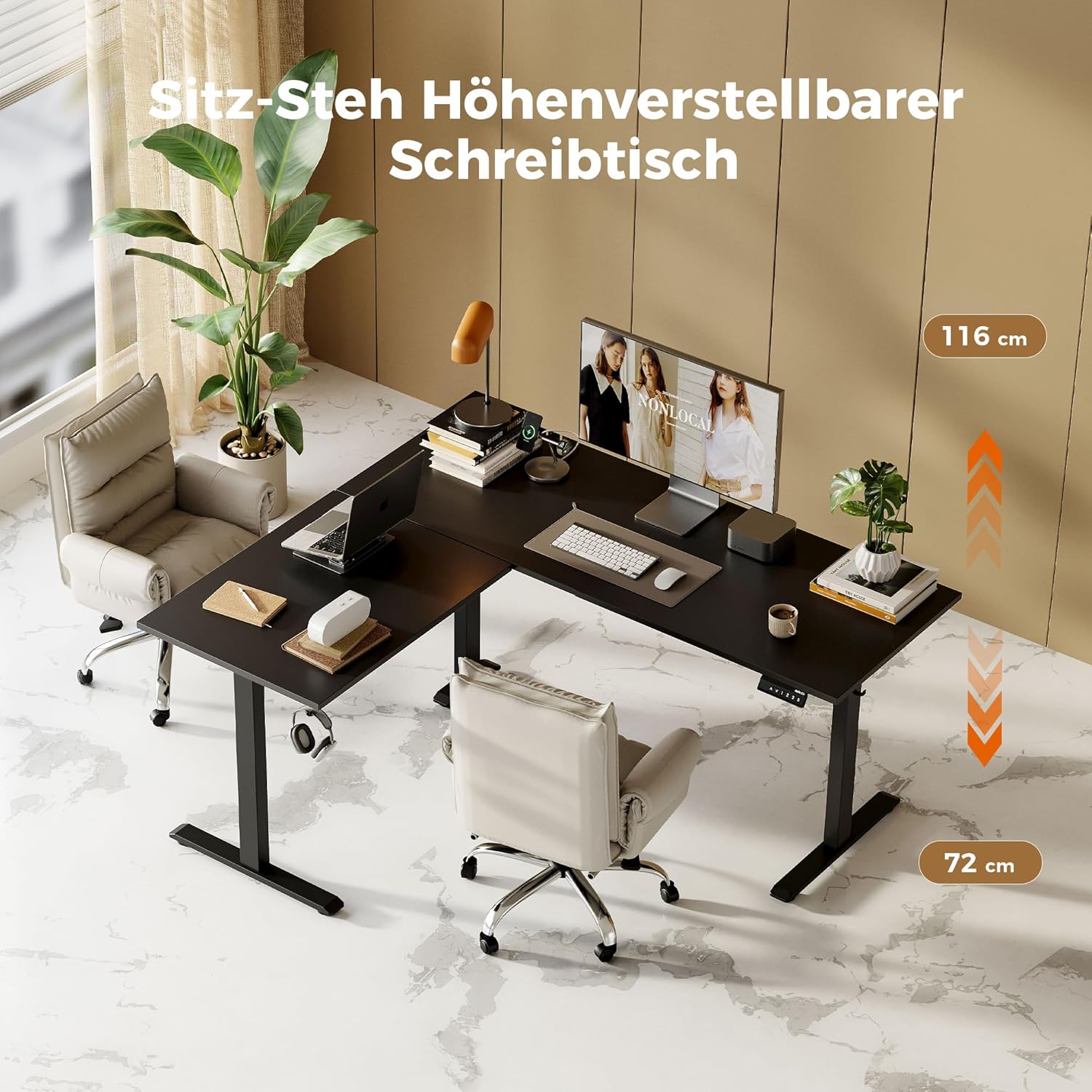 Agilestic L-förmig Höhenverstellbarer Schreibtisch, 160 x 140 cm Schreibtisch Höhenverstellbar Elektrisch, Eckschreibtisch Ergonomischer Steh-Sitz Tisch Computertisch, Schwarz