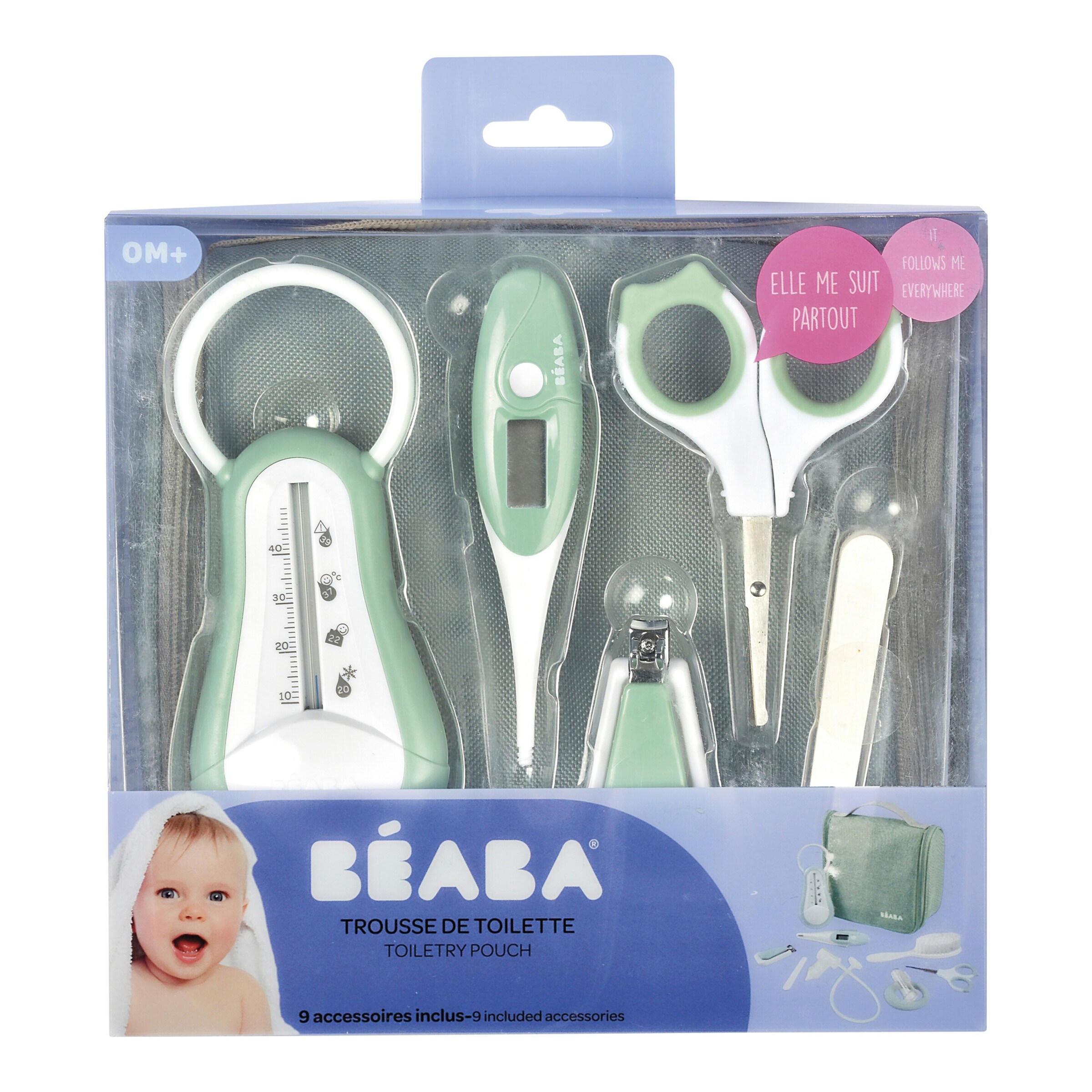 Beaba 9-tlg. Babypflege-Set mit Kulturbeutel grün