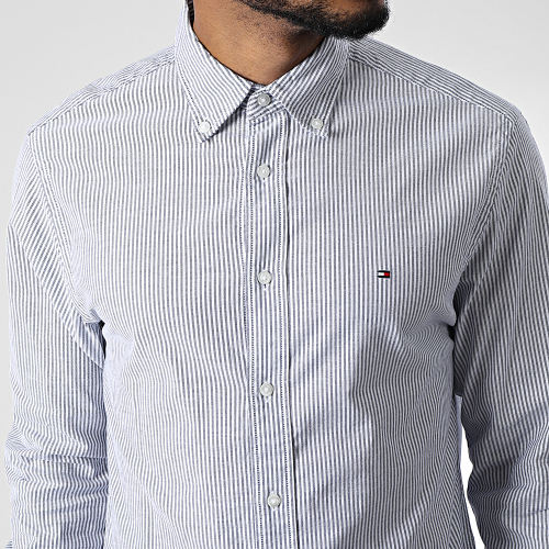 Chemise Manches Longues Core 1985 Flex Oxford Stripes 5039 Blanc Bleu Marine