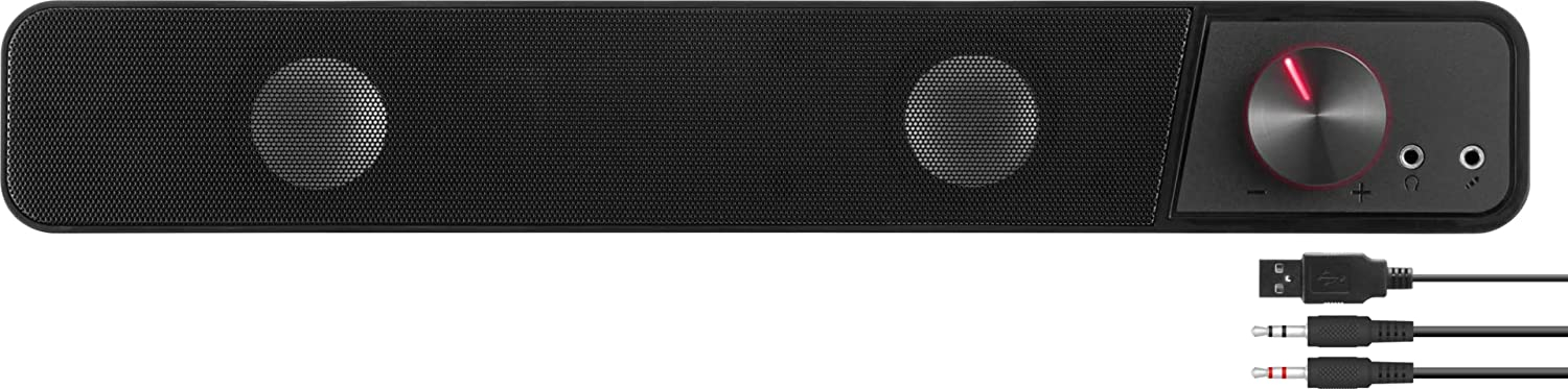 Brio Stereo Soundbar Lautsprecher mit USB und 3.5mm AUX   LED Lautstärkeregler (SL-810200-BK) - Schwarz