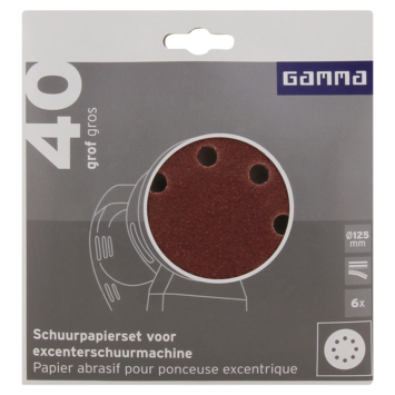 GAMMA schuurpapier excenterschuurmachine 125mm K40 klittenband 8 stofgaten 6 st.