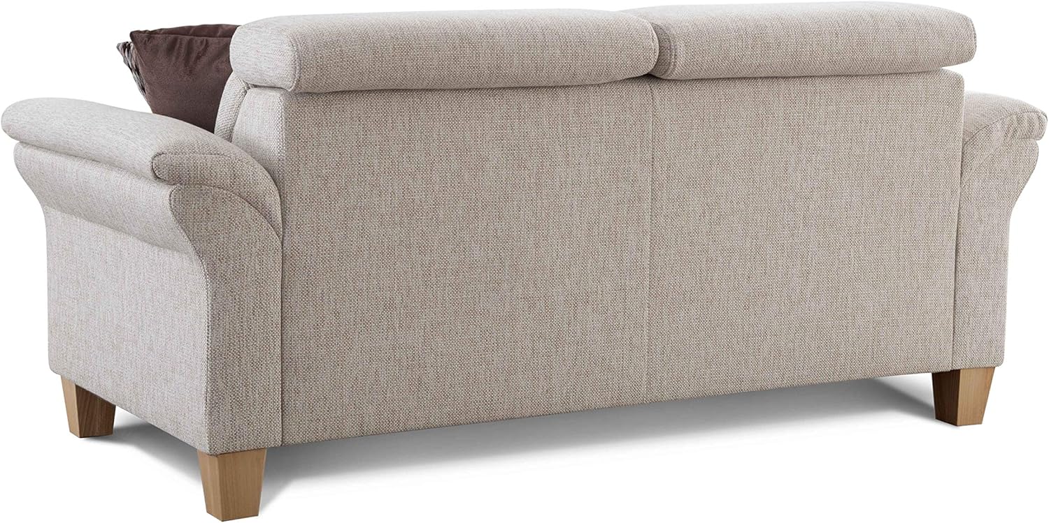Cavadore 3-Sitzer Sofa Ammerland / Couch mit Federkern im Landhausstil / Inkl. verstellbaren Kopfstützen / 186 x 84 x 93 / Strukturstoff natur