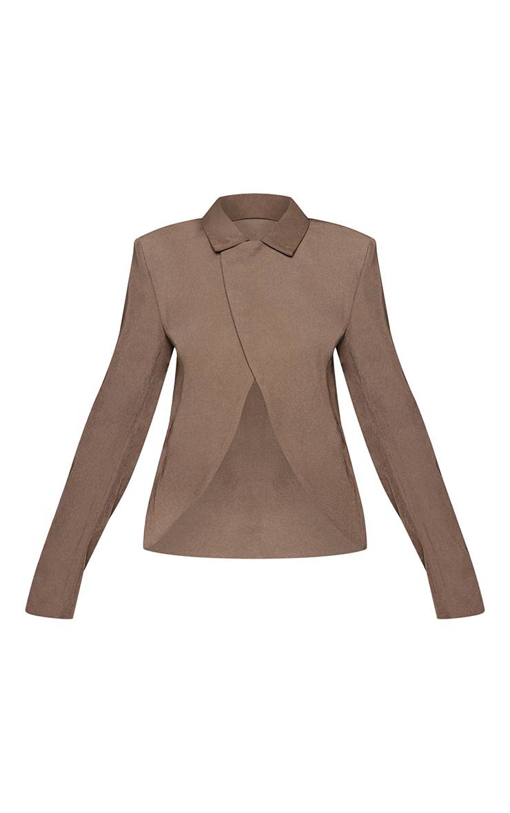 Vert Olive Ensemble Blazer Boxy Col Croisé Petite Taille