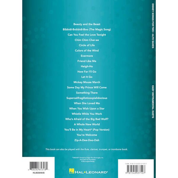 Hal Leonard Disney Songs For Two A-Sax
