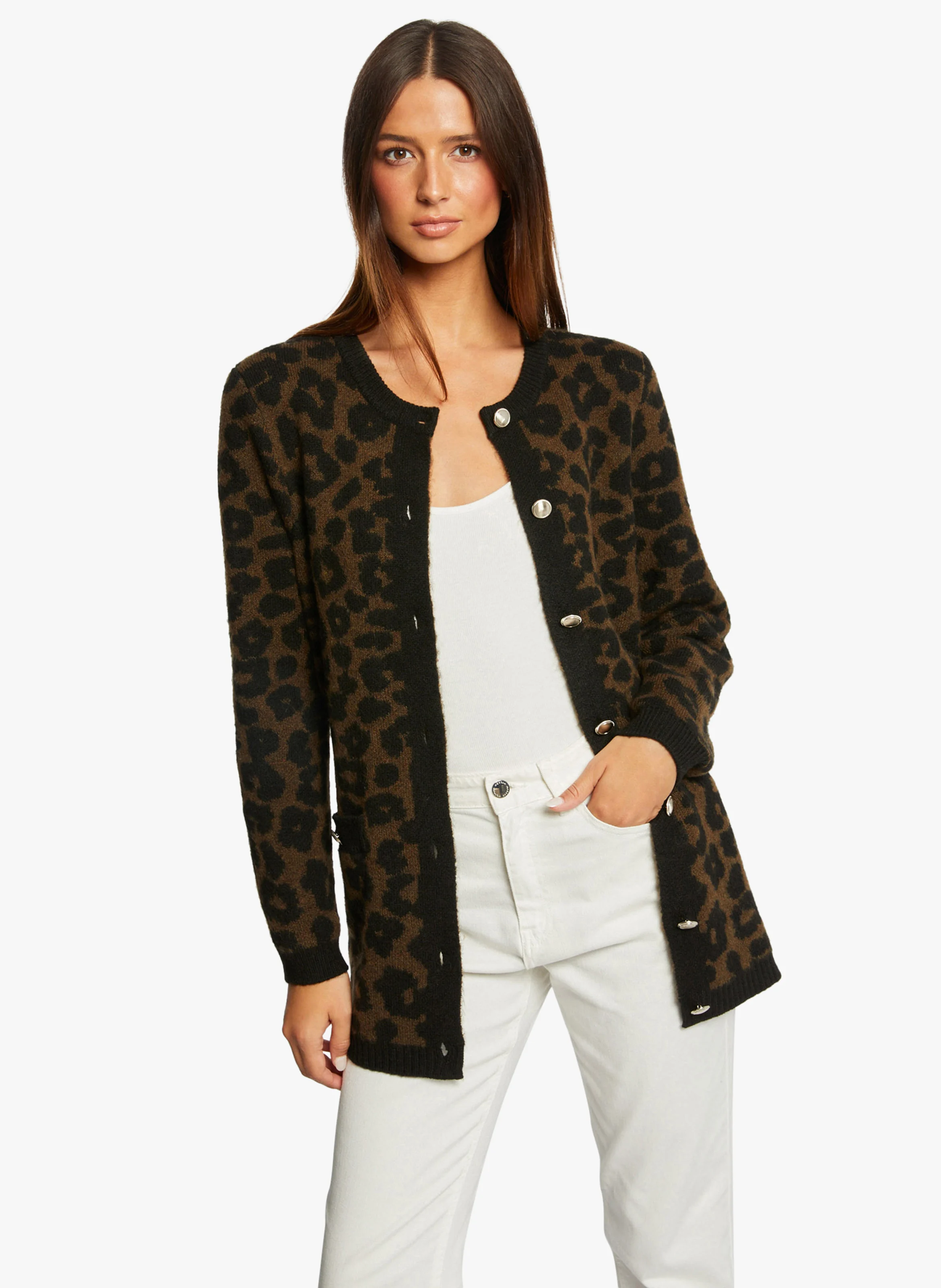 MIRENA - Gilet col rond à motif léopard | Noir