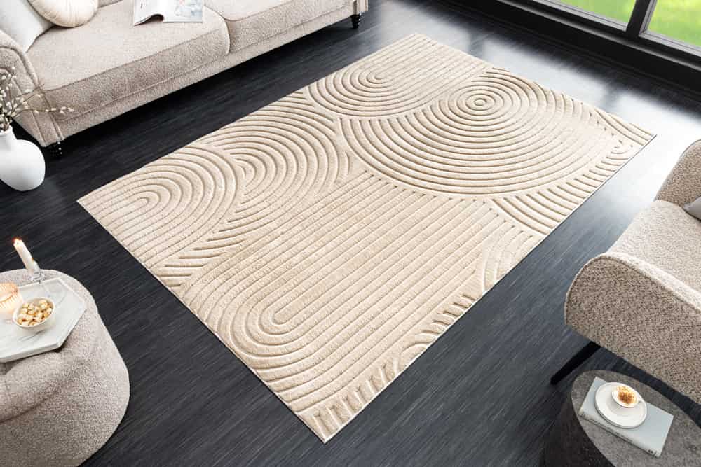 Moderner Teppich ART DECO 230x160cm beige creme Kurzflor Indoor Hoch-Tief-Effekt