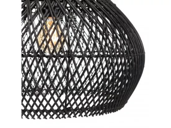 ALIDA - Suspension 'cloche' 40x40cm en rotin couleur noire et teck