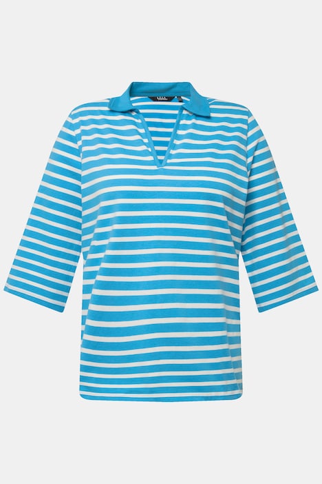 Poloshirt, Ringel, V-Ausschnitt, 3/4-Arm