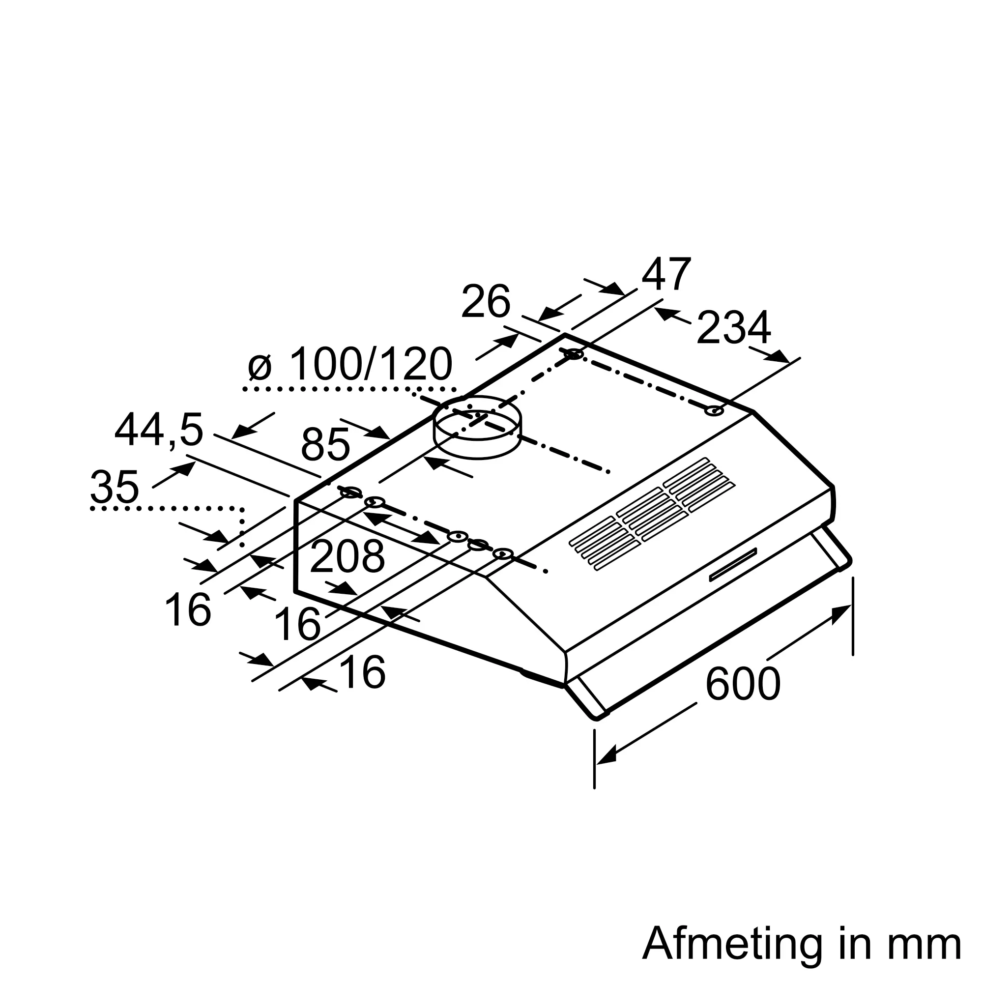 Serie 2 Onderbouw afzuigkap 60 cm Roestvrij staal