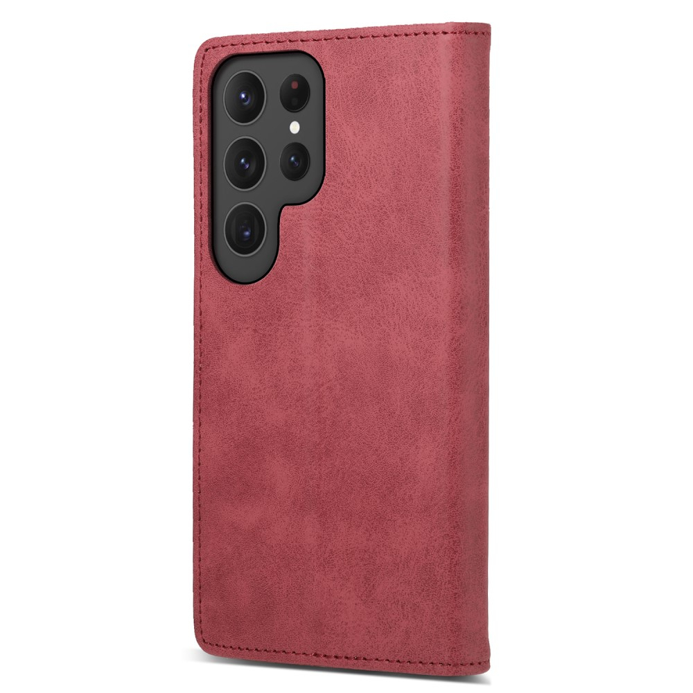 Samsung Galaxy S25 Ultra Leder Tasche Flip Wallet Etui mit Kartenfächern (RFID Schutz) - Rot