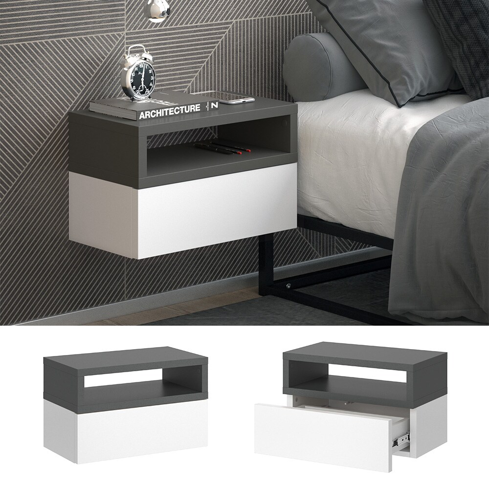 Vicco hängender Nachttisch Urbano, 45x28cm, Weiß Anthrazit, Kommode mit Schublade