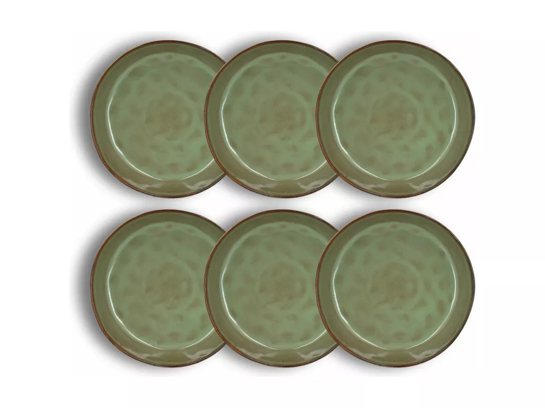 Ogo Living - Lot 6 Assiettes Coupe Barbade 20cm En Gres Vert Clair