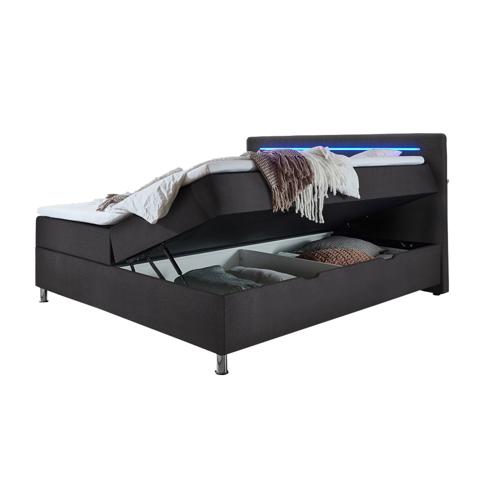 Boxspringbett- anthrazit - H2 - Bettkasten - LED-Beleuchtung - 180x200 cm