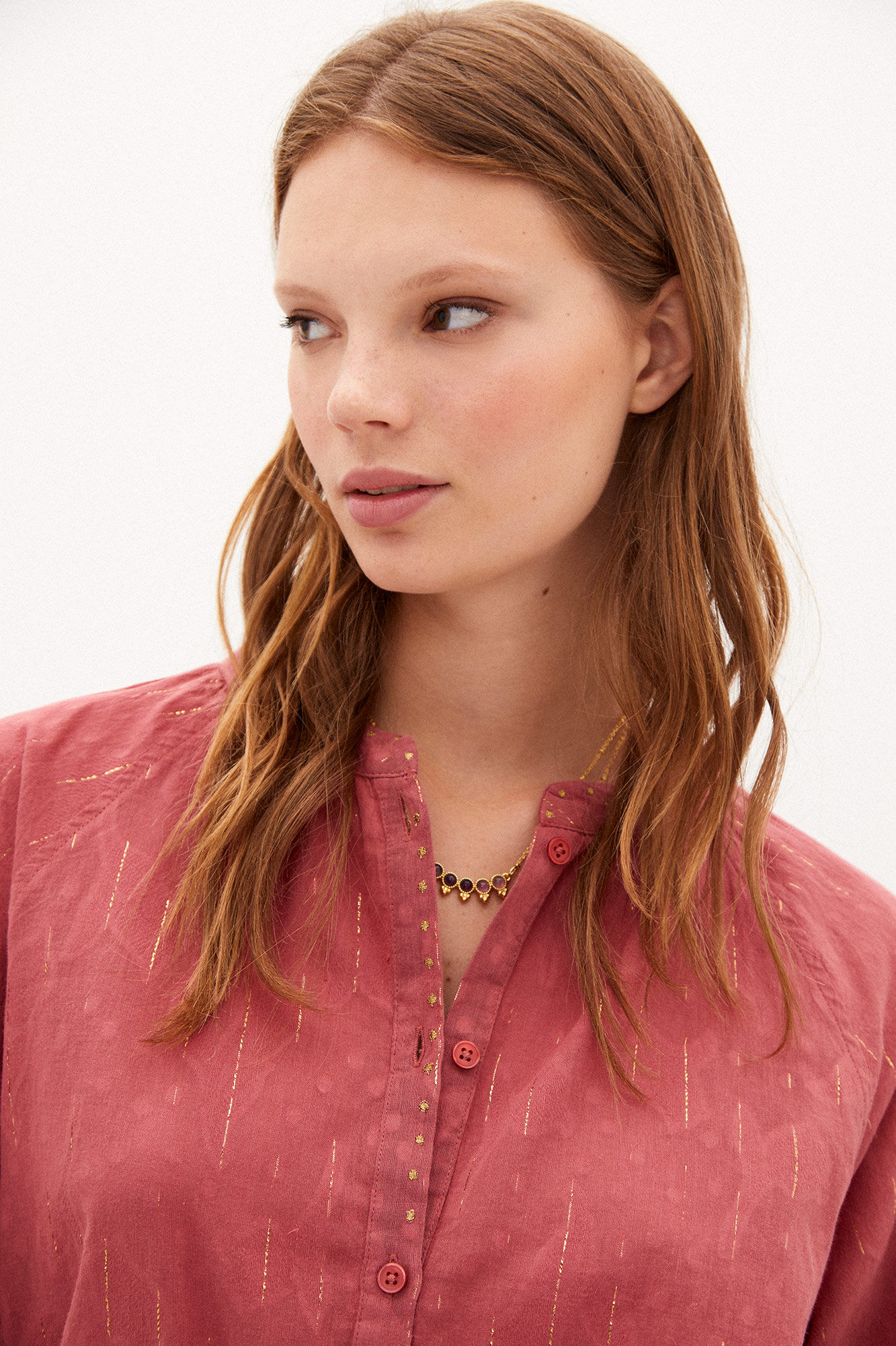 Camisa Inés com fio metálico - Rosa
