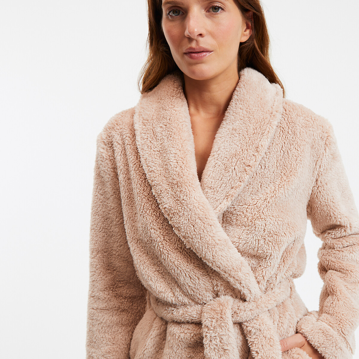 COLEÇÕES LA REDOUTE<br>Robe de vestir em fleece, gola xale