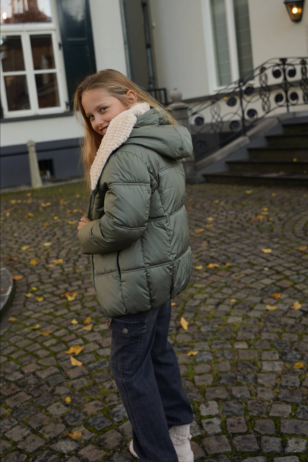 Like Flo quilted gewatteerde winterjas Amaya armygroen/beige