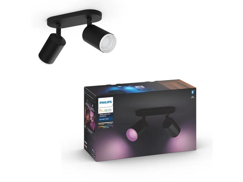 Philips Hue White and Color Ambiance Fugato - Spotlys - LED-lyspære x 2 - GU10 - total: 11.4 W - klasse A  - 16 millioner farver - sort