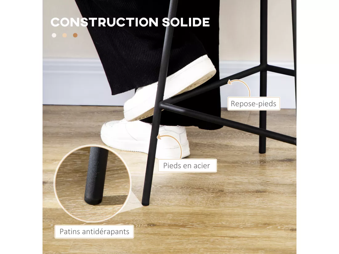 Lot de 2 tabourets de bar style colonial piètement acier noir résine tressée aspect rotin