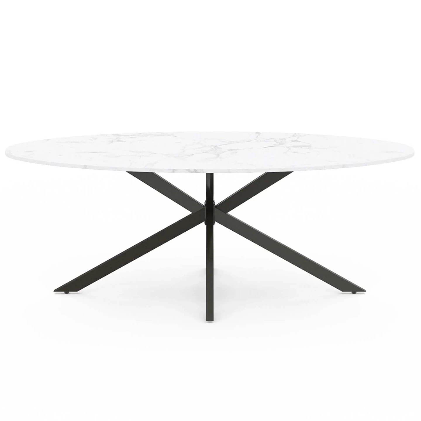 Table à manger ovale ALIX 10 personnes pied araignée noir et plateau effet marbre blanc ALASKA 200 cm