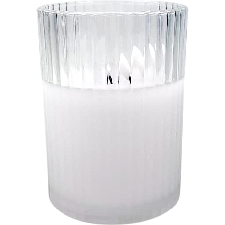 LED lys i glas med riller H: 10 cm - hvid