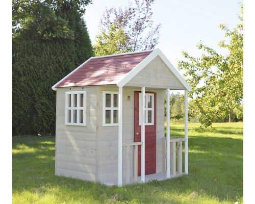 Fox houten speelhuis 120x120x155 cm naturel-rood-wit