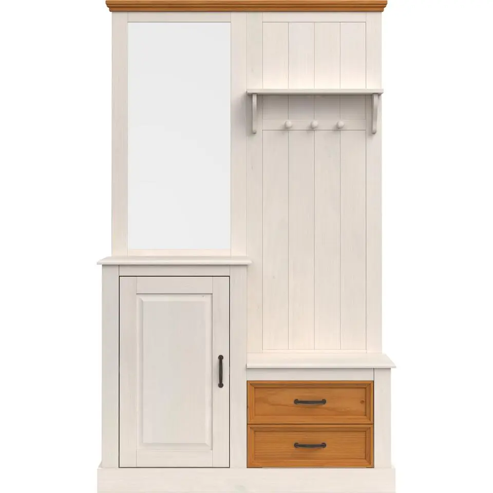 Selma - Garderobe met spiegel en 1 deur 2 lades in wit grenen