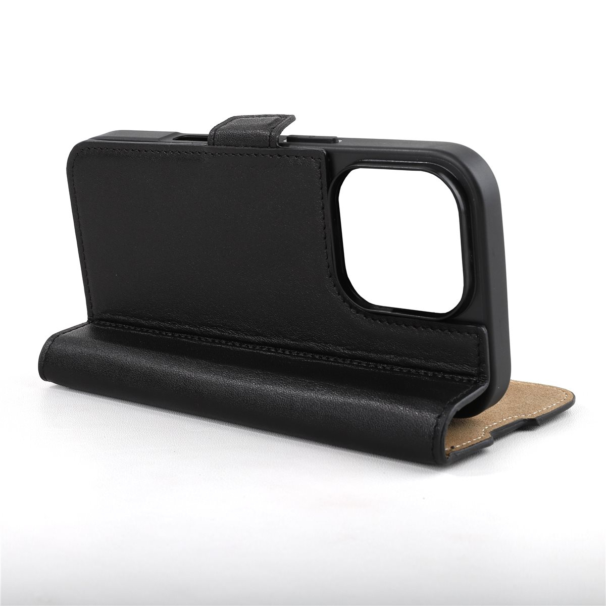 iPhone 16 Pro Echtleder Tasche Flip Cover Hand Made (FABIOIP16PRO-01) - Schwarz