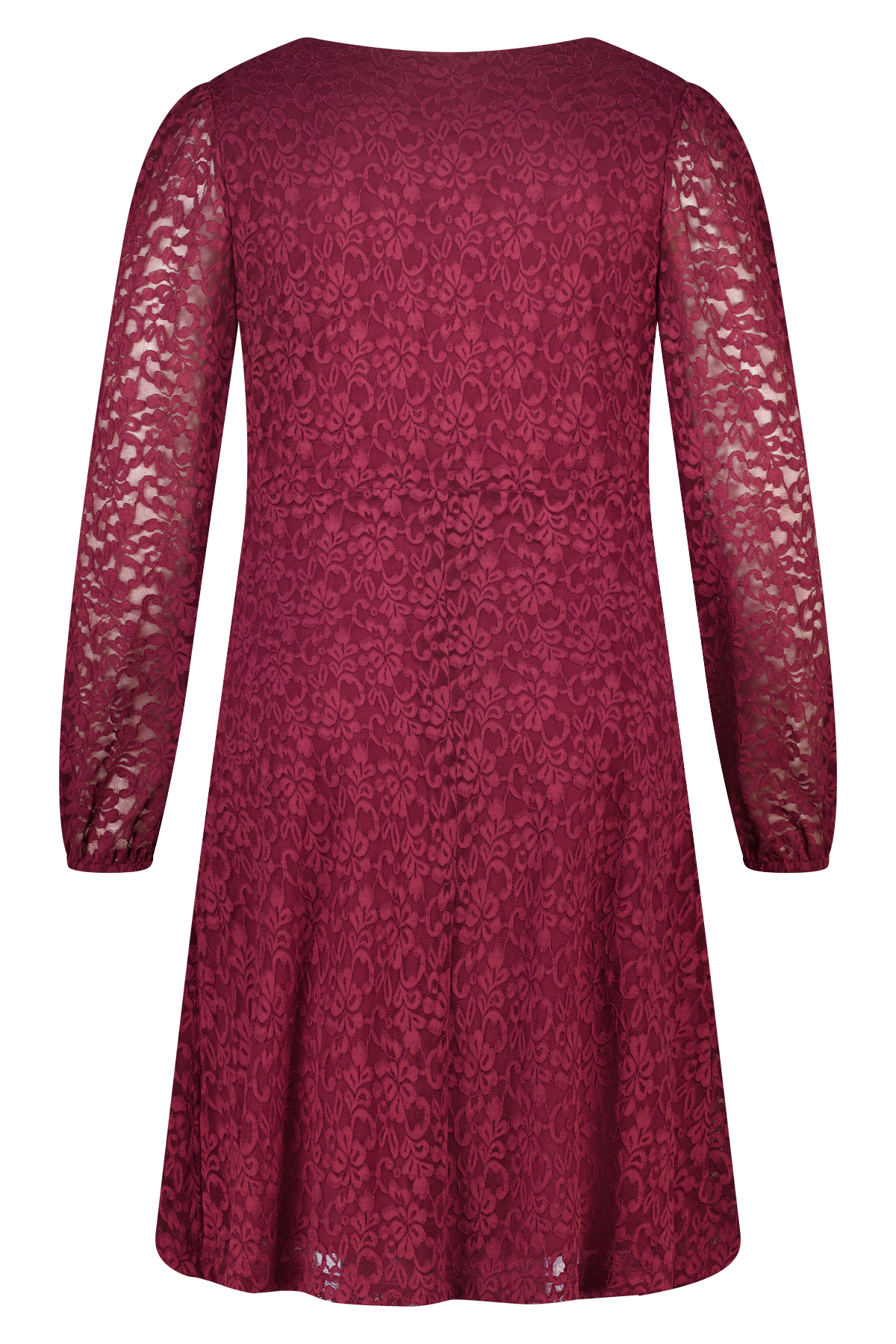 Jurk van kant met knoopdetail Donker rood