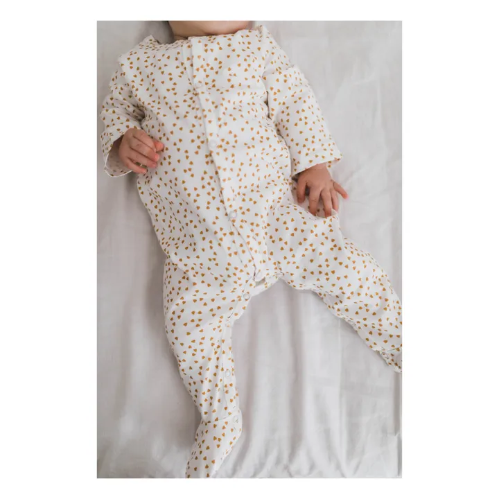 Rose in April Pyjama à pieds en jersey Amalia Mini-cœurs | Jaune moutarde