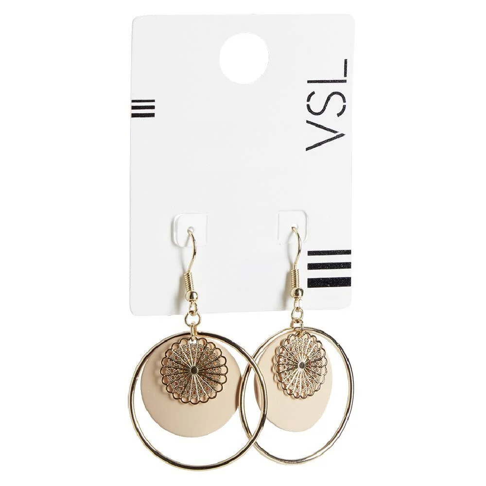Paire de boucles d'oreilles rondes pendantes métal filigrane doré