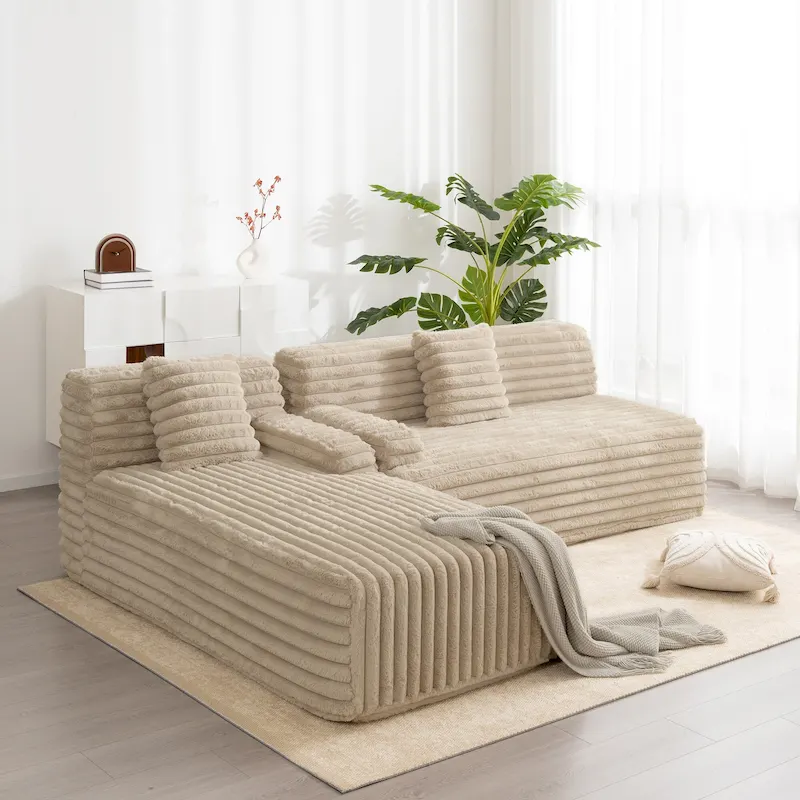 Cloud Sectional Sofa, Modern Upholstered Couch with 2 Throw Pillows, Free-Combined Sofa, Modular Sectional L Shaped Couch