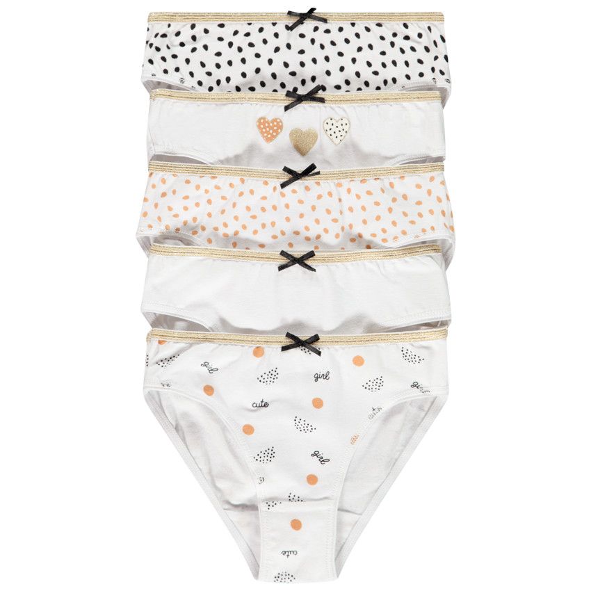 Lot de 5 culottes à motifs pour fille - Ecru