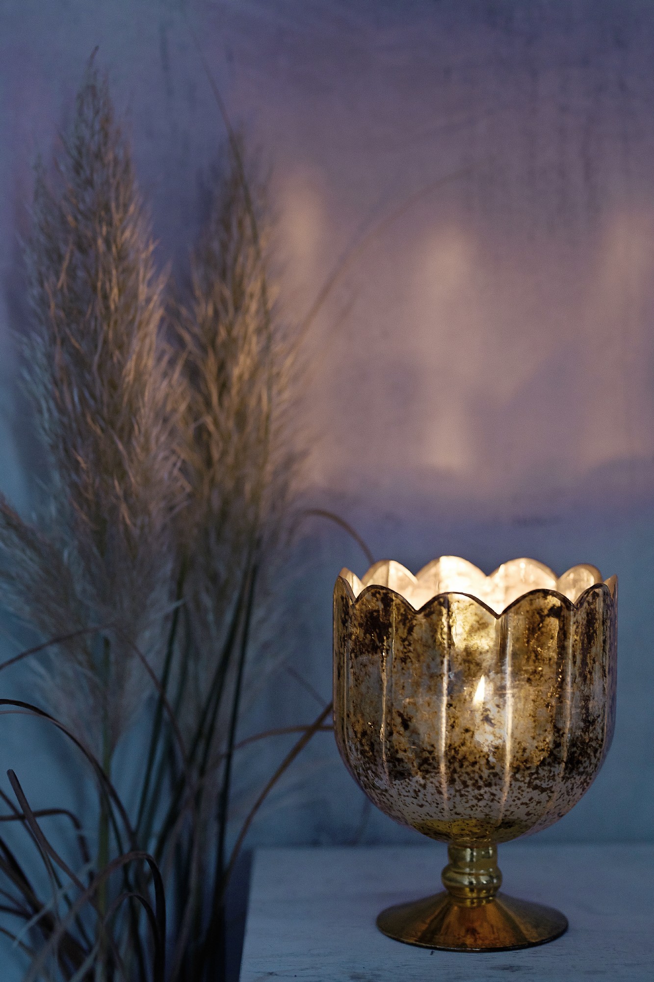 Windlicht 'Chalice', antik gold, Ø 14,5 cm, H 18 cm von fischer's lagerhaus