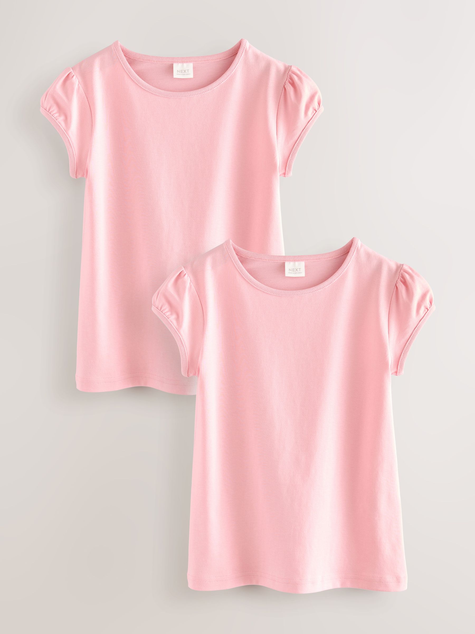 Roze - 2 -pack T-shirts met pofmouwen (3-16jaar)