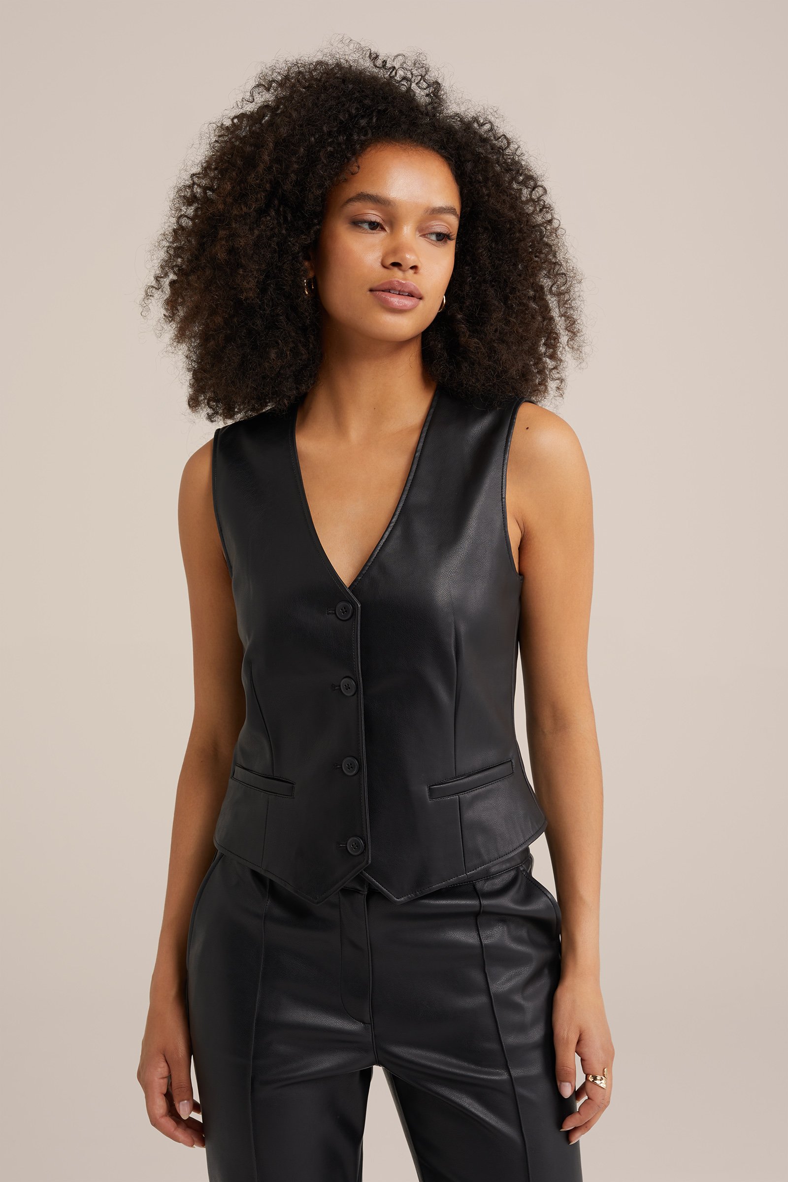gilet van imitatieleer WE Fashion Zwart