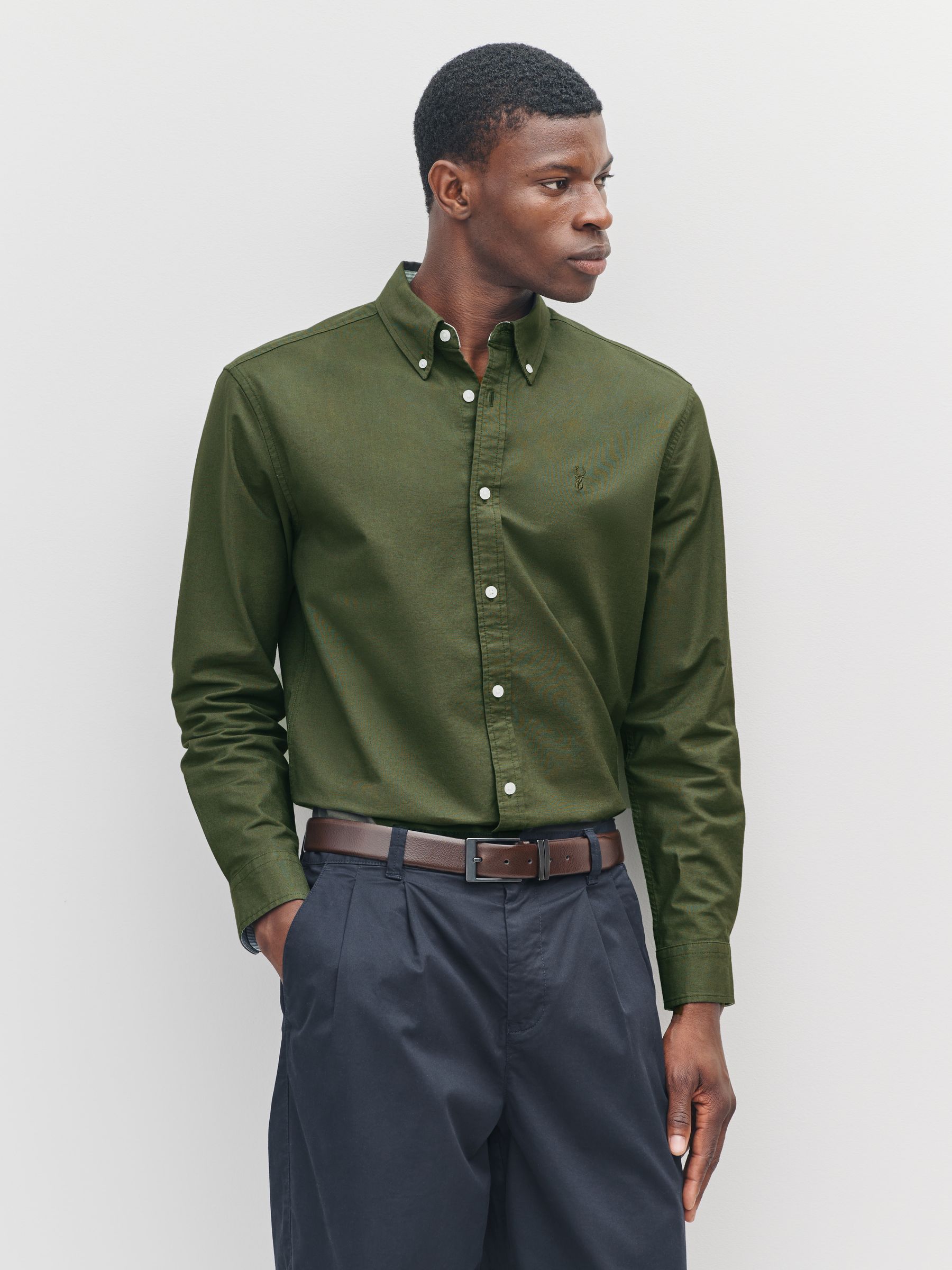 Donkergroen - Slim Fit - Oxford-hemd met lange mouwen