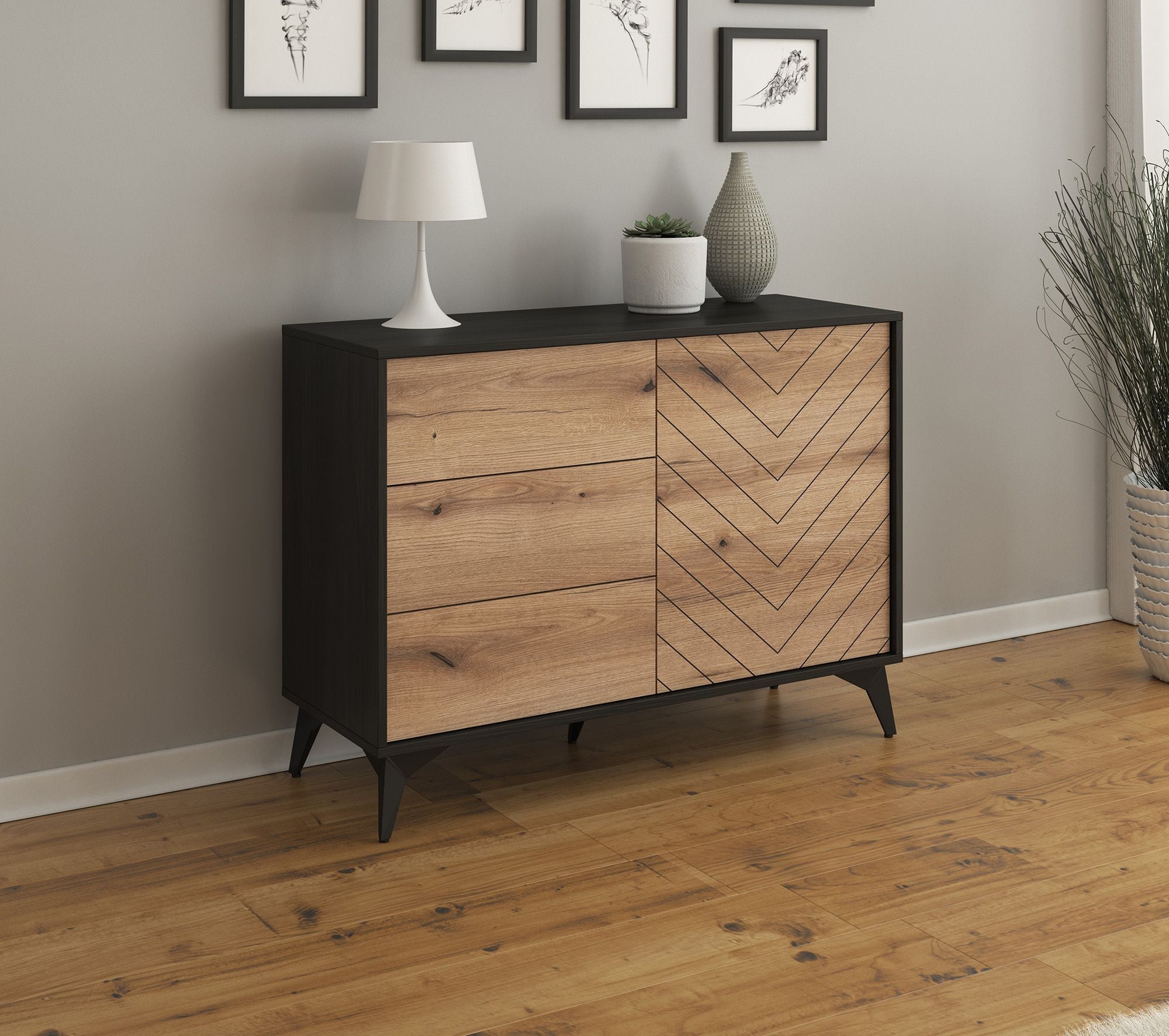 Dolores 3 - Dressoir - Eiken/zwart - 104x39x77 cm