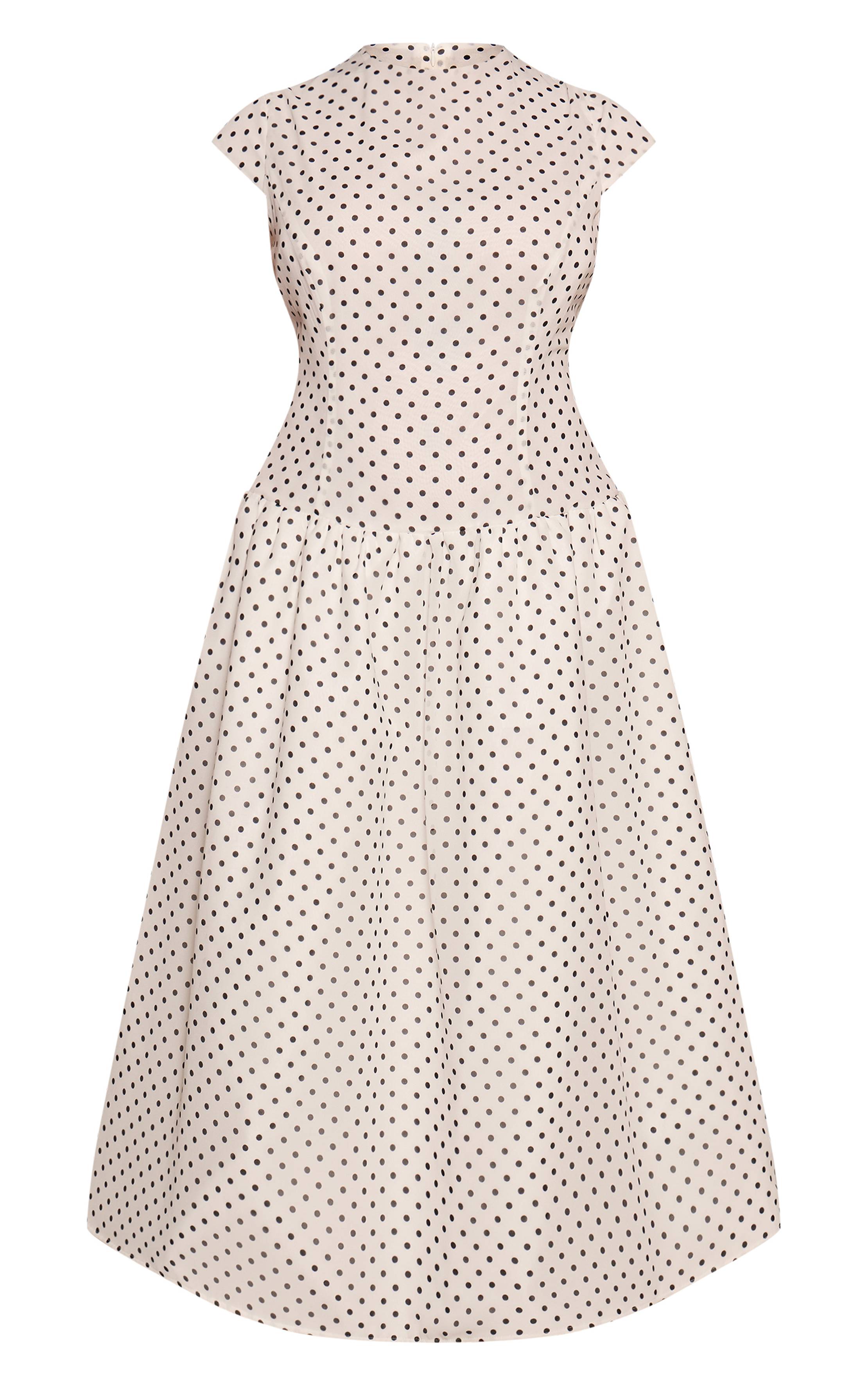 Blanc Robe Midi À Taille Basse À Pois Noirs Grande Taille