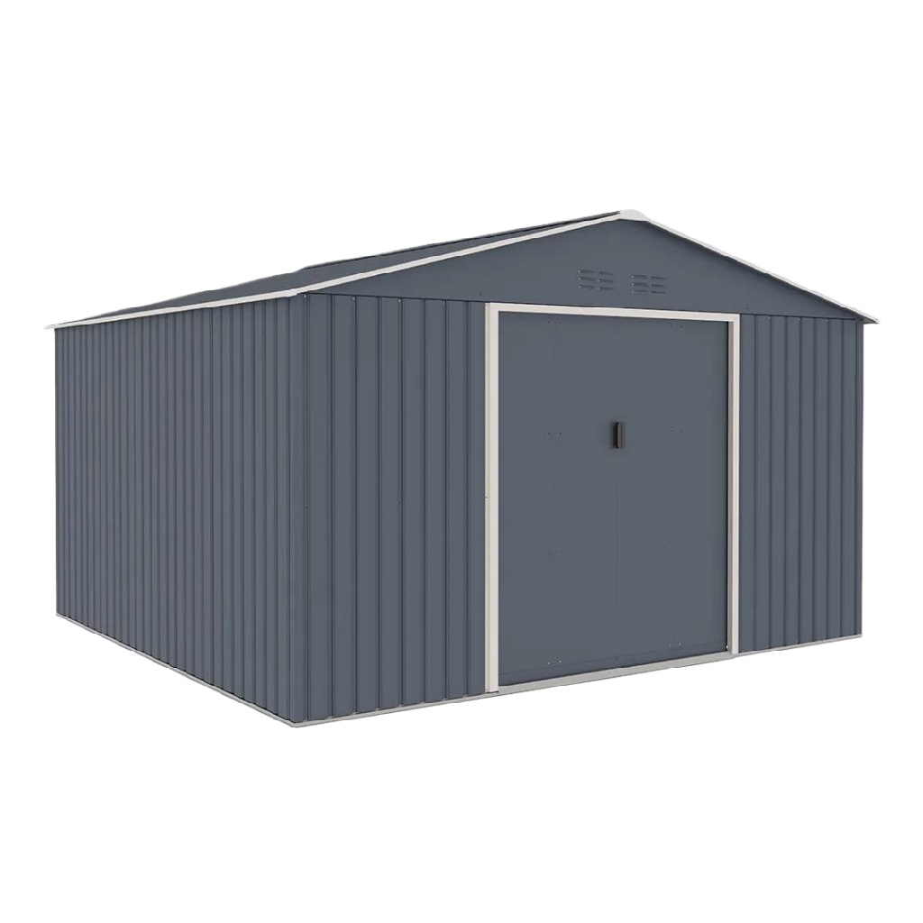 Abri de jardin en métal gris anthracite avec toit à double pente